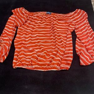 Ravish Beyond off the shoulder sheet striped blouse, size S